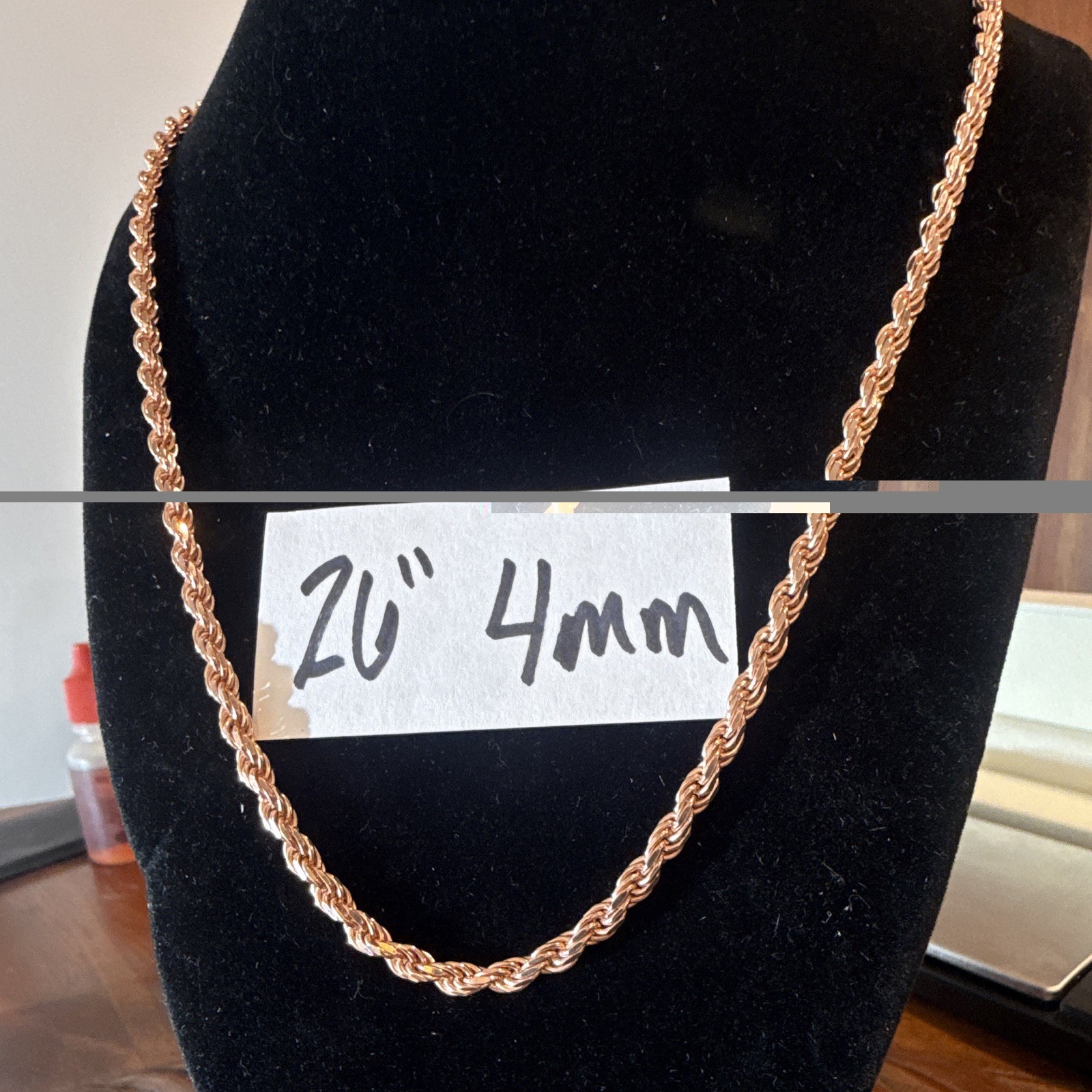 4mm 26” Diamond Cut Rope Chain SOLID 925 Sterling Silver (32g) Rose Gold Over