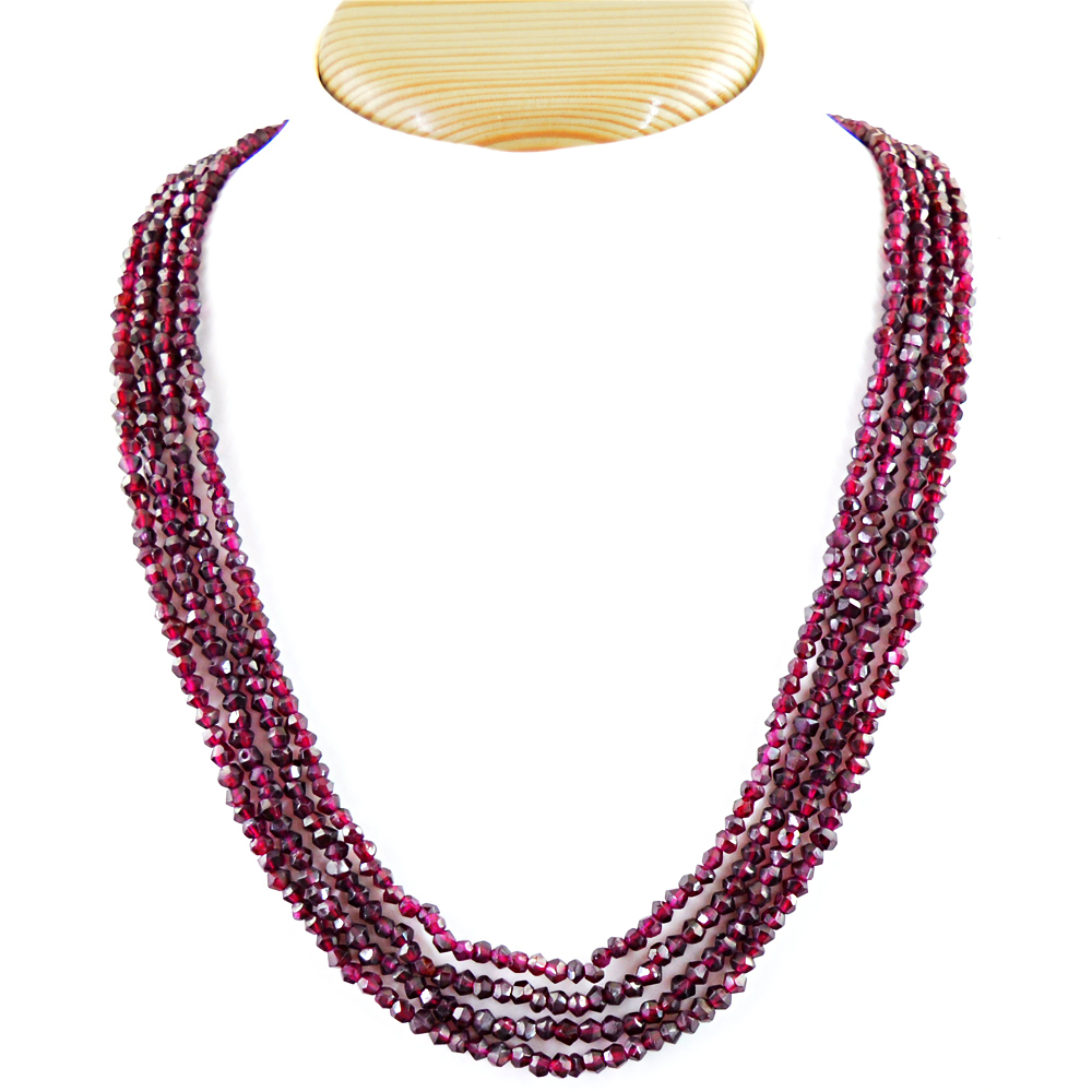 341.00 CTS NATURAL 4 STRAND UNTREATED RICH RED GARNET FACETED BEADS NECKLACE