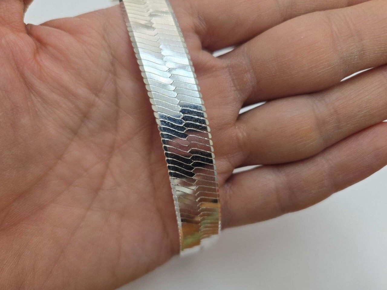 925 Sterling Silver Thick Beveled Edges Herringbone Chain Necklace 13mm 8″-30″
