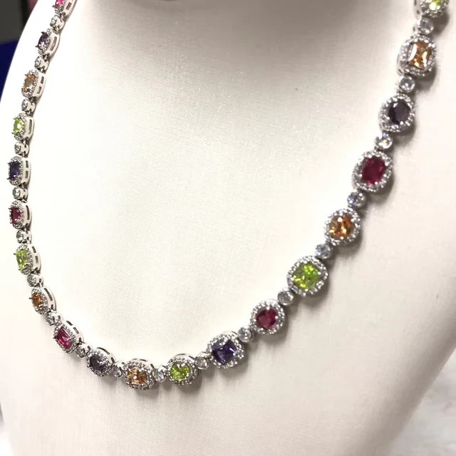 36Ct Oval & Emerald Lab Created Multicolor Womens Necklace 14K White Gold Plated