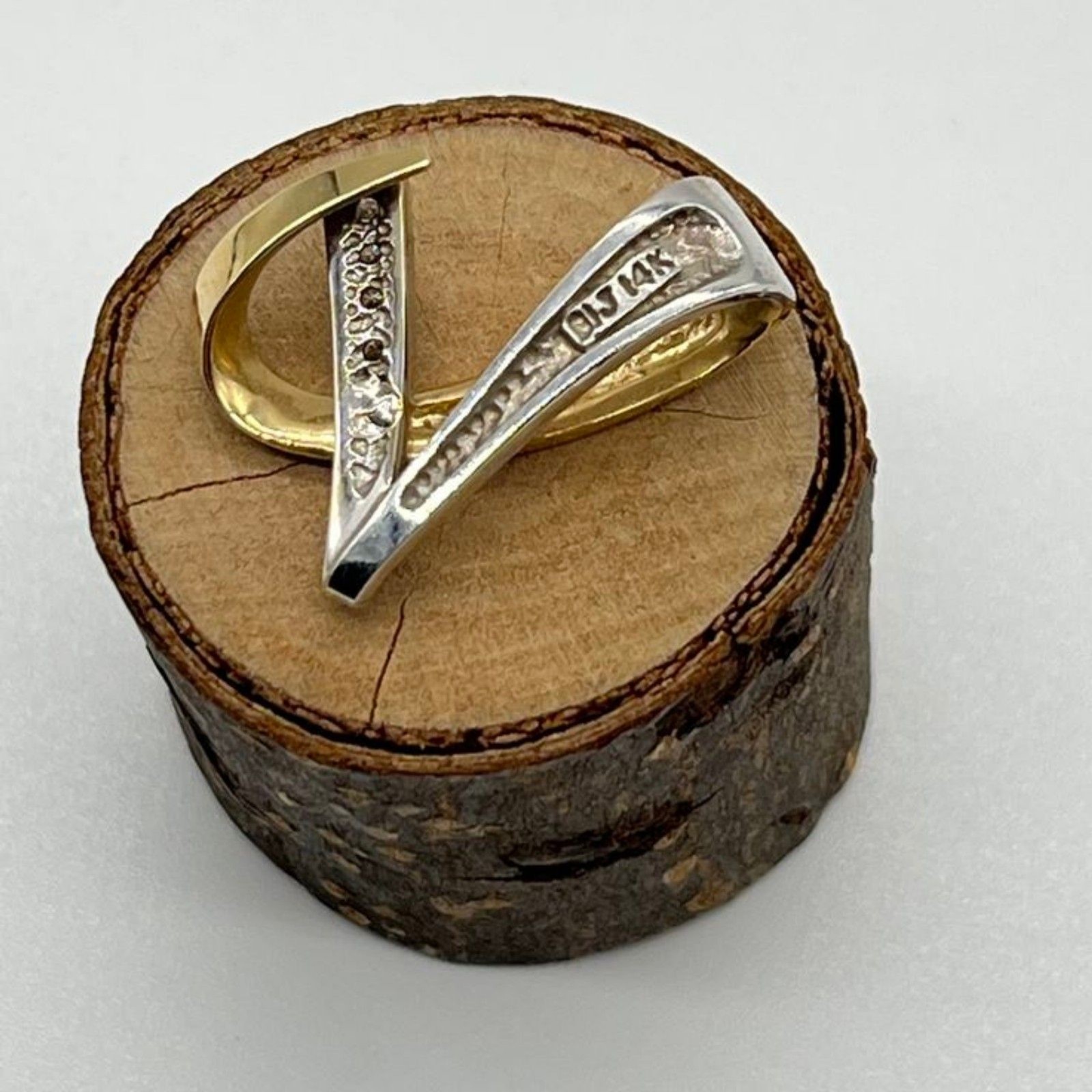 Two-Tone Yellow & White 14K Gold (4) 2mm Channel Set Diamonds Slide Pendant 6g