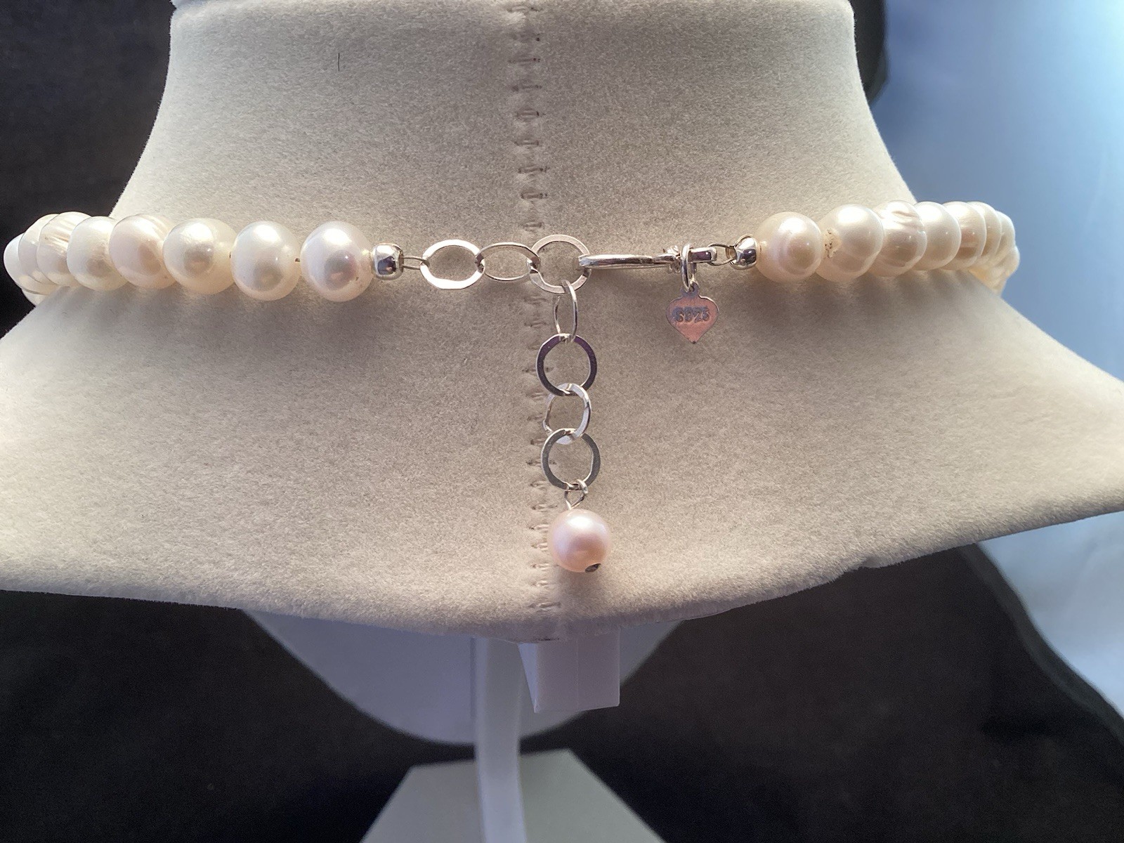 Handmade Sterling Silver White Cultured Freshwater Pearl Necklace 20.5-21.5”