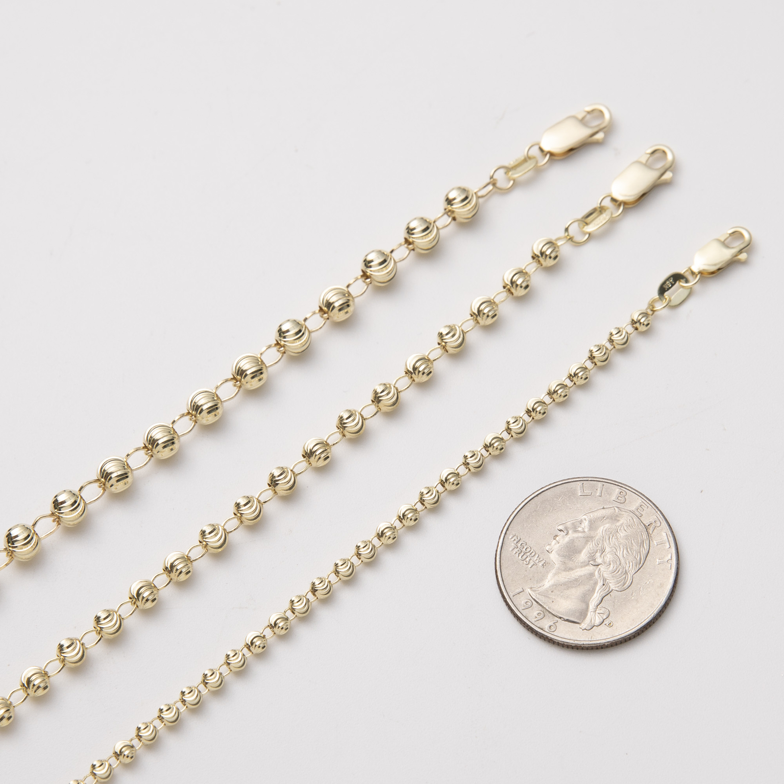 Moon Cut Ball Bead Chain Necklace Real 10K Yellow Gold