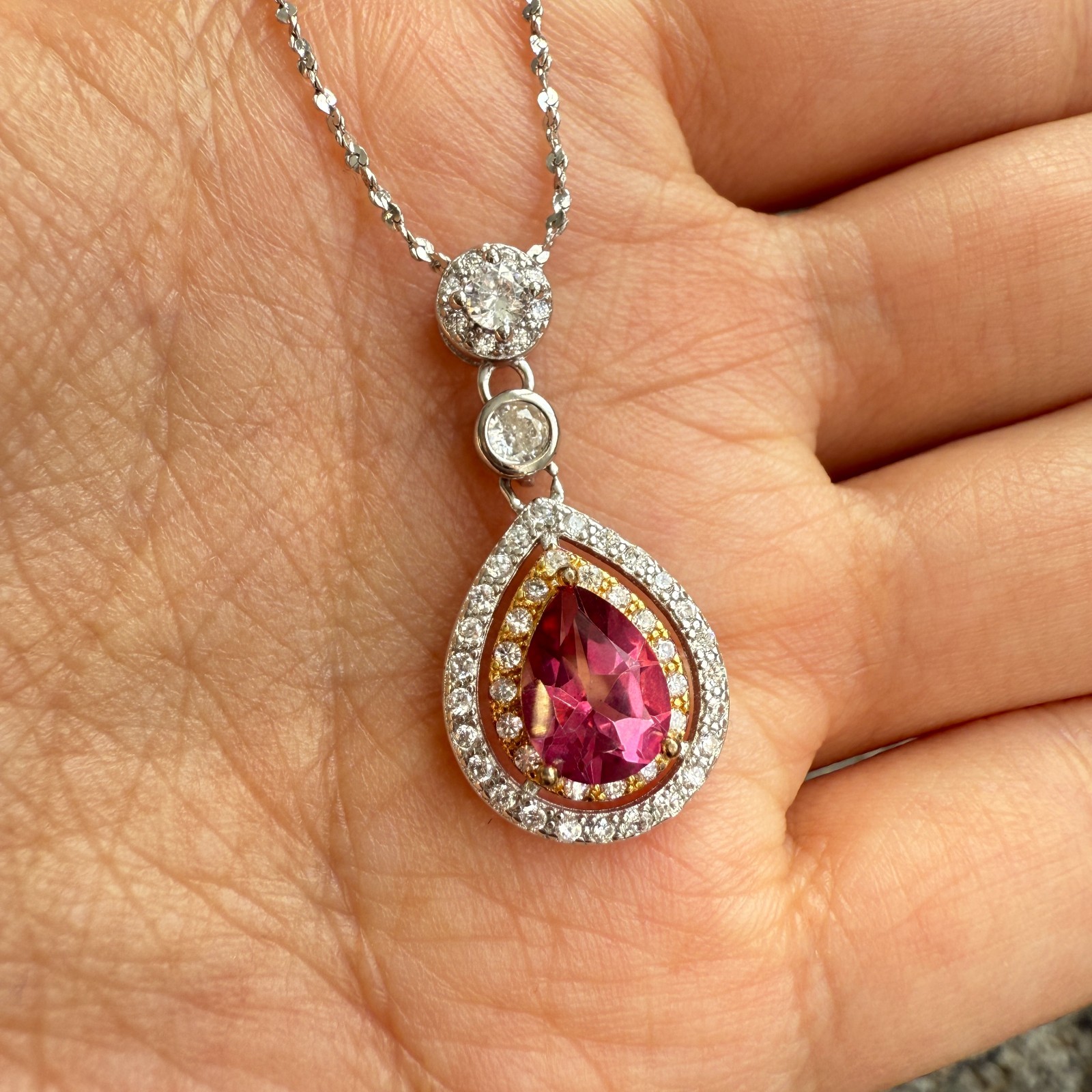 925 Sterling Silver Necklace 8x6mm Natural Topaz Gemstone Zircon Teardrop Gift