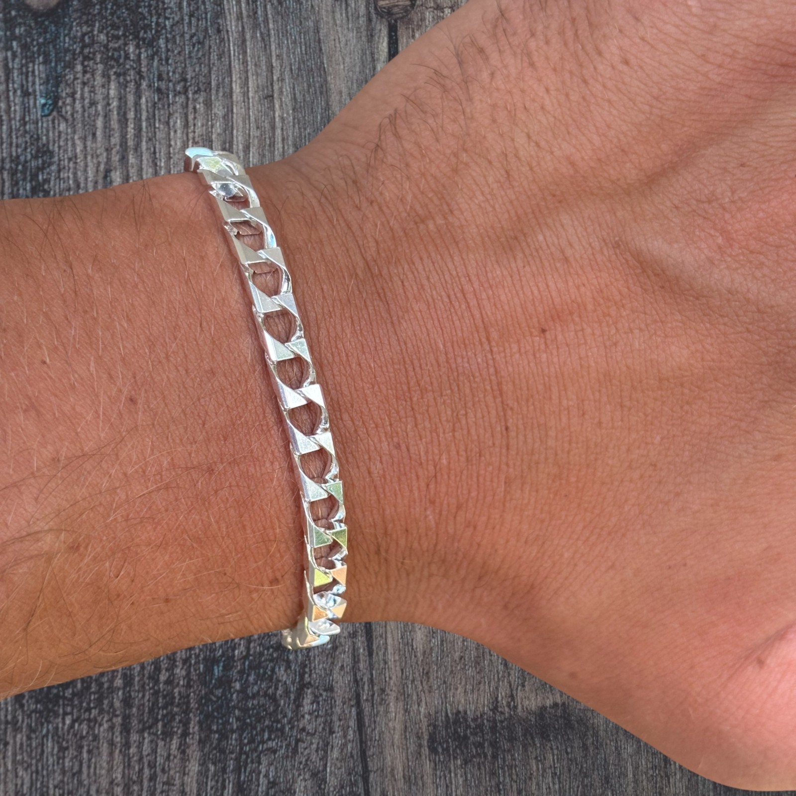 6mm Square Curb Link Bracelet – Real Solid 925 Sterling Silver MADE IN ITALY