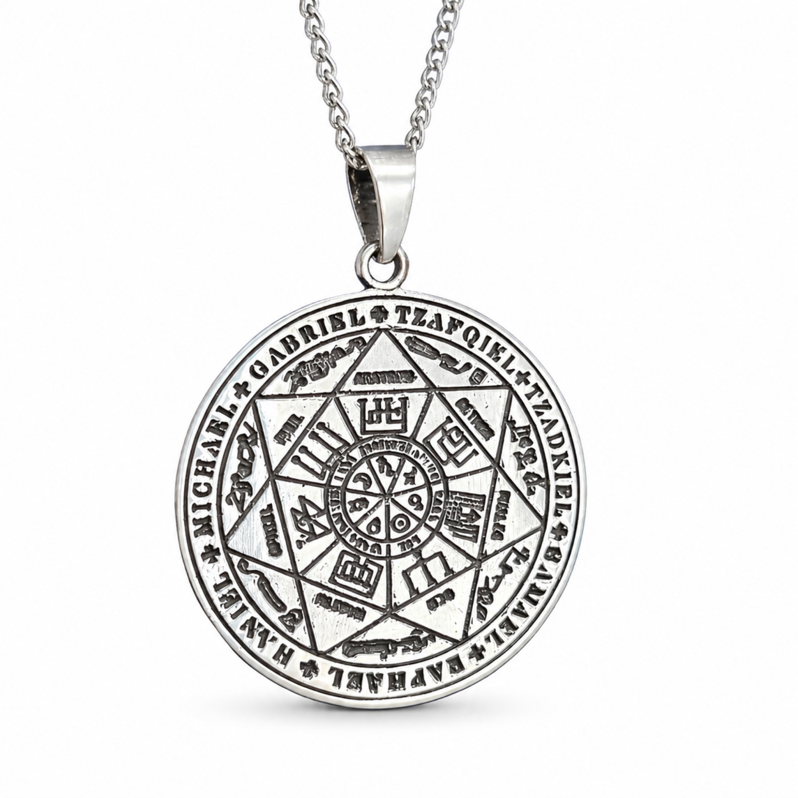 Archangel 7 Sigil Pendant Angels Amulet Real 925 Sterling Silver Necklace & Box