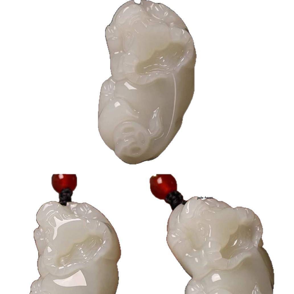 Nephrite Ox Jade Pendant Lucky Wealth Charm Unisex Jewelry 36x21mm