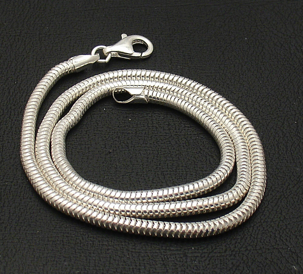 19″ Round Snake Chain Necklace Lobster Lock Real Solid Sterling Silver 925