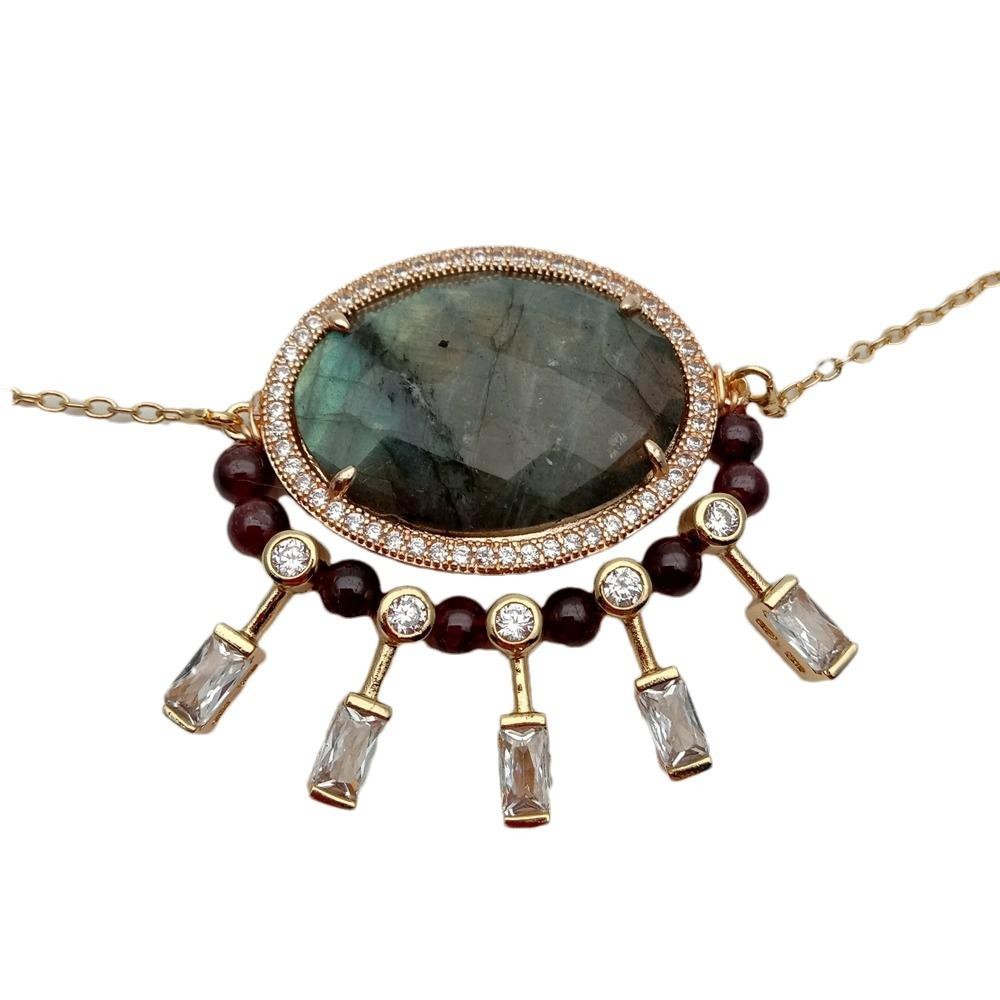 Lumina Pietra Natural Labradorite and Garnet Gemstone 18K Gold Plated Luxury…