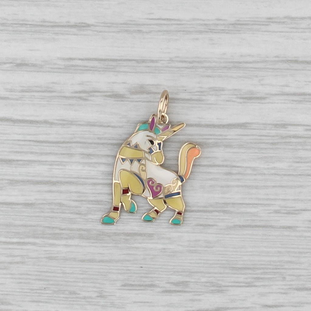 Colorful Unicorn Charm 14k Yellow Gold Multicolor Resin Pendant Reversible