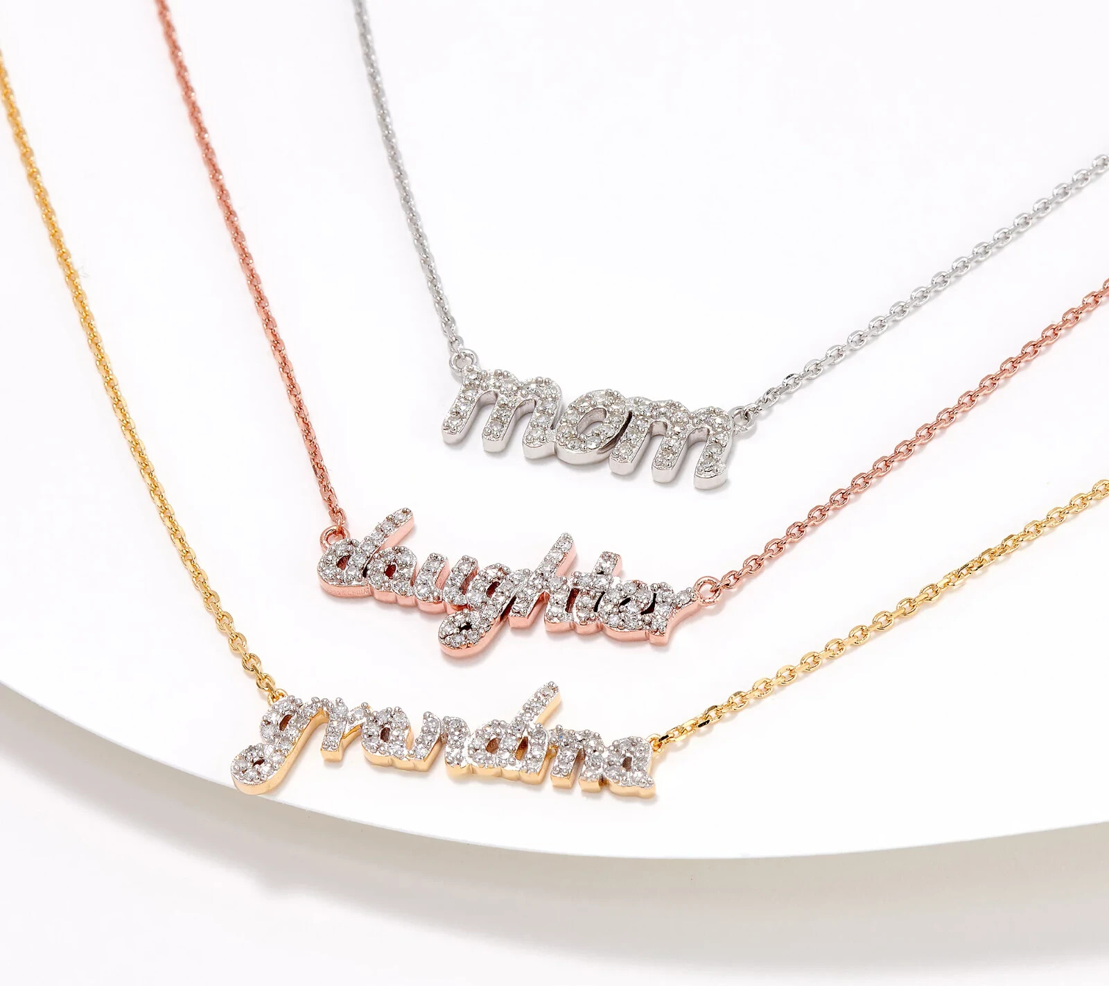 QVC Affinity Sterling Silver Diamond GRANDMA Script Necklace 14K Gold Plated