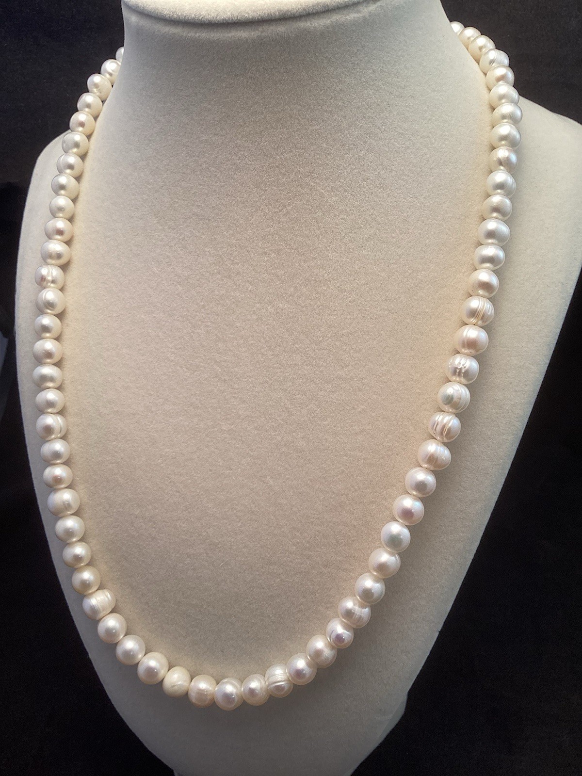 Handmade Sterling Silver White Cultured Freshwater Pearl Necklace 20.5-21.5”