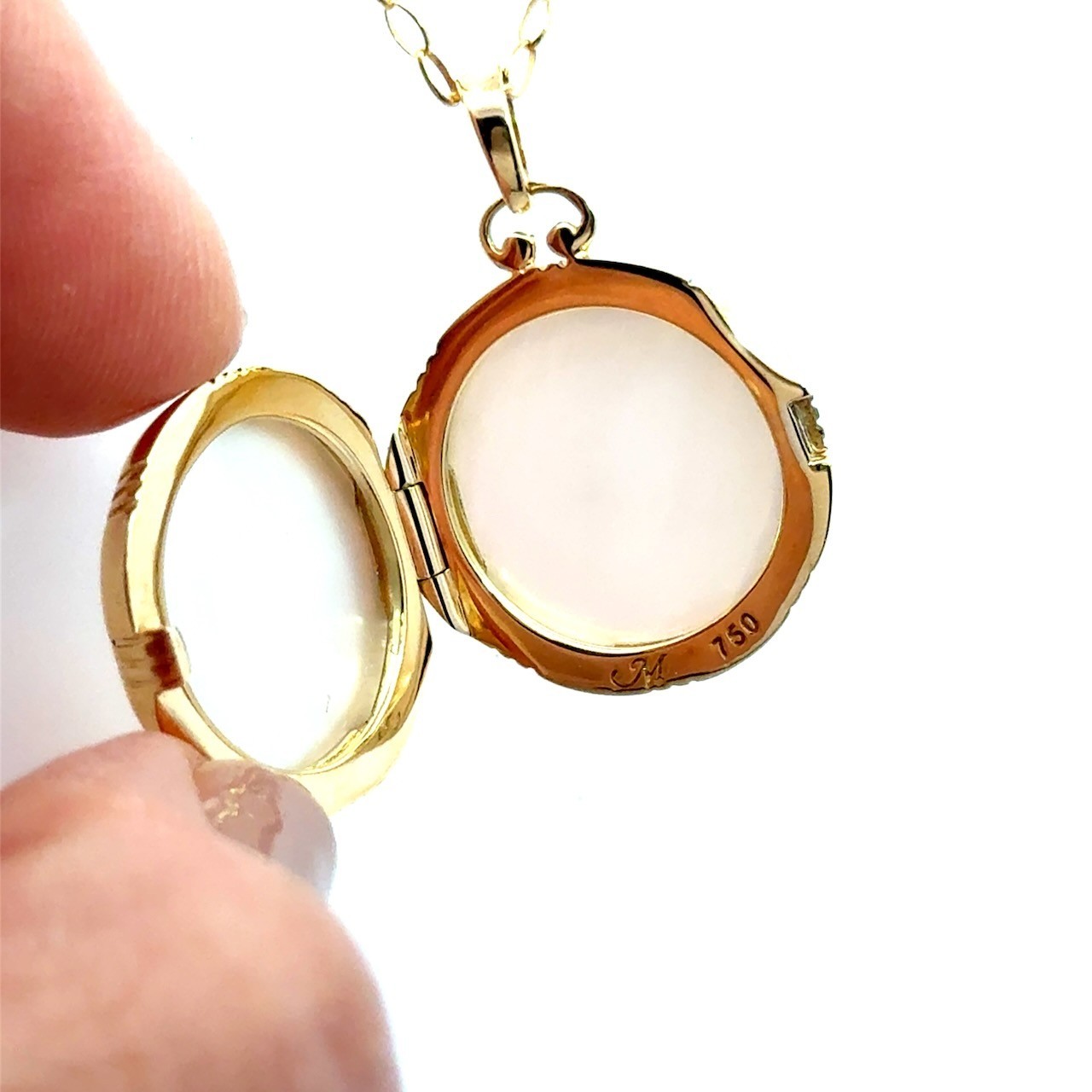 Monica Rich Kosann Mother of Pearl Locket 18KT Gold Necklace