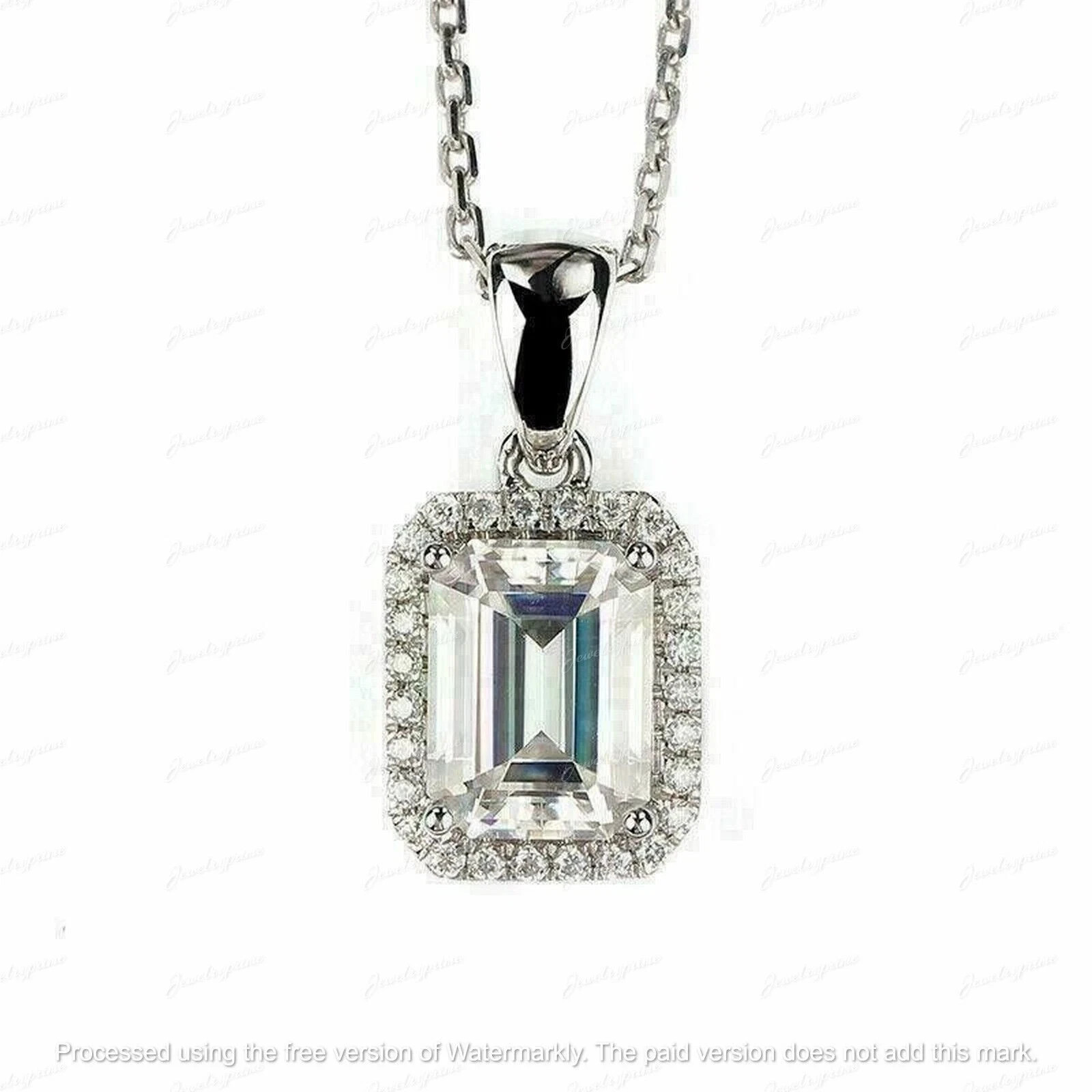 2.5Ct Emerald Lab Created Diamond Women Pendant Necklace 14K White Gold Over