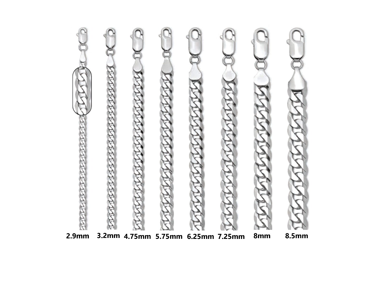 Curb Link Chain Necklace – 14K White Gold – Flat Beveled Edge – 7 in-26 in