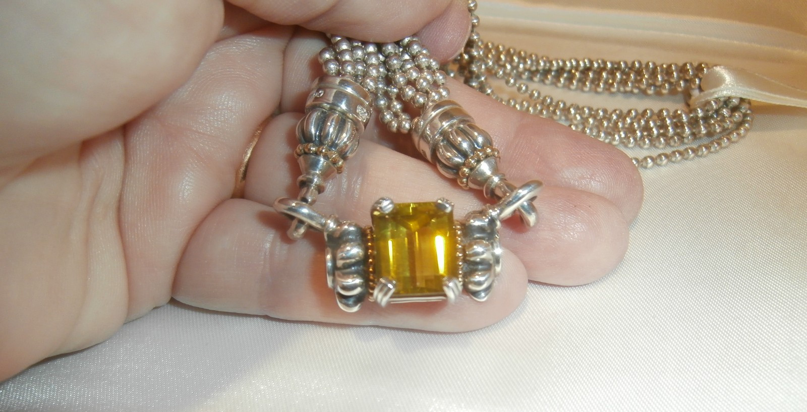 LAGOS Sterling & 18K & Lemon Quartz multi-strand beaded 16″ necklace NWOT