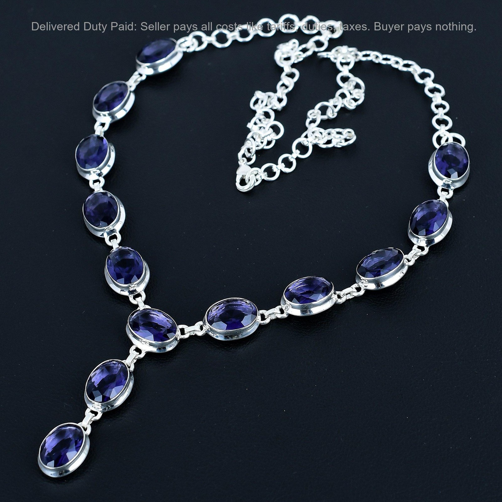 925 Silver African Amethyst Stone Birthday Trendy Anniversary New Chain Necklace