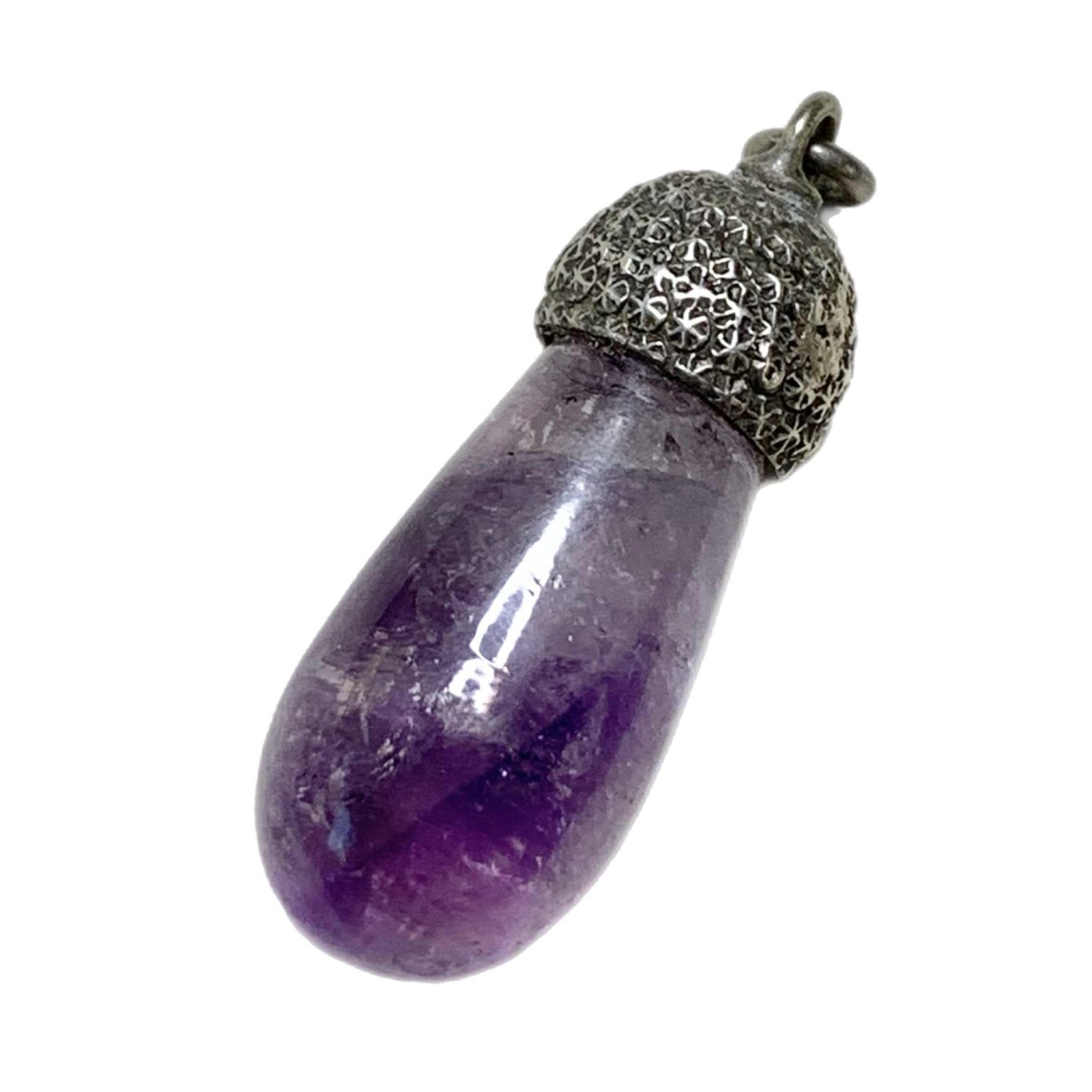 LUX Victorian Acorn Fob, Amethyst + Sterling Pendant, 1 1/2”