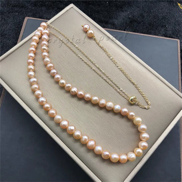 AAA 7-8mm Akoya pink pearl necklace 18 20 inch 14k Yellow Gold Clasp