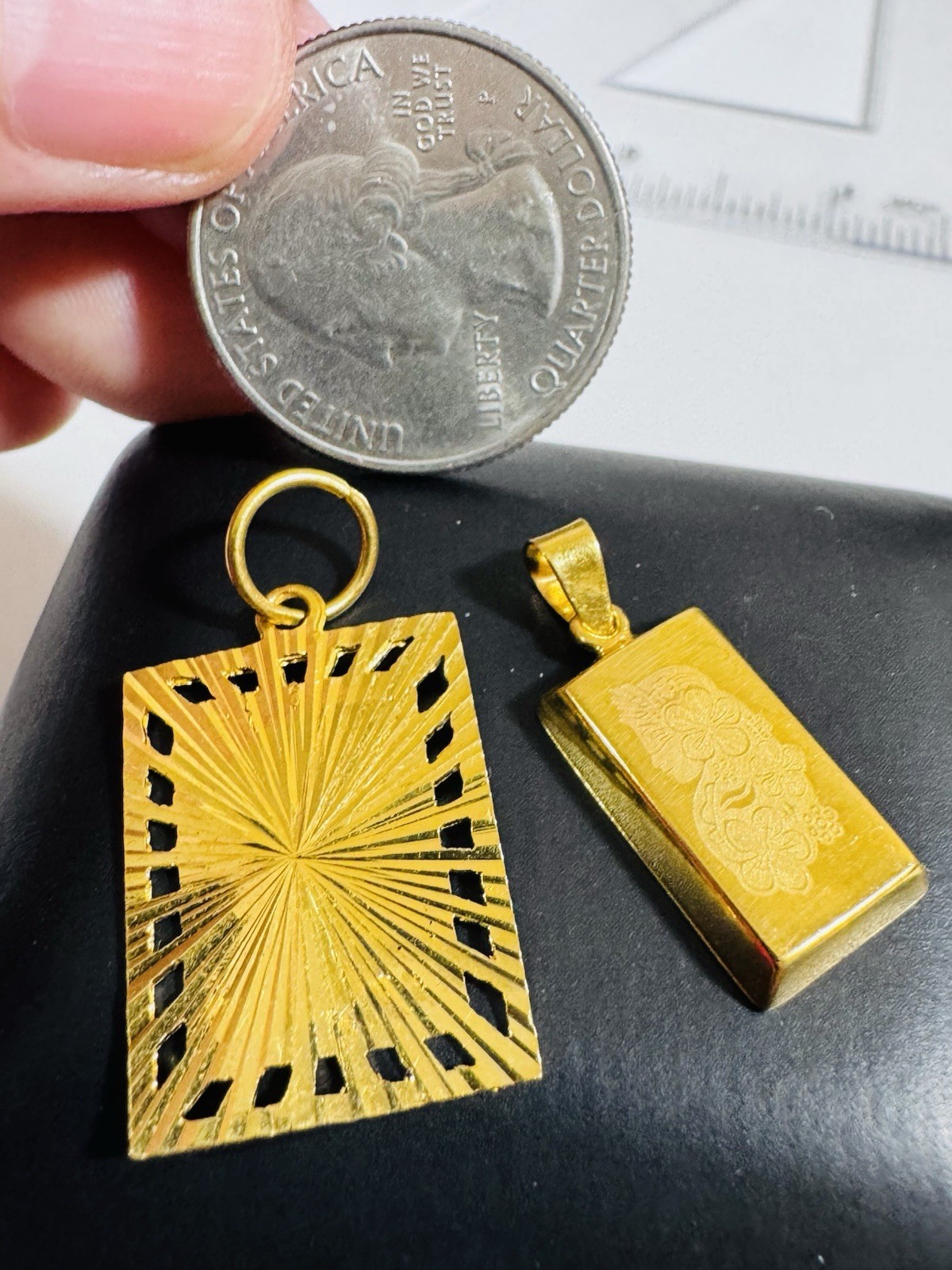 Gold 22K Solid 916 Real Gold Two Set (2) Bar/ Sikh Allah Devine Pendant 5.2g