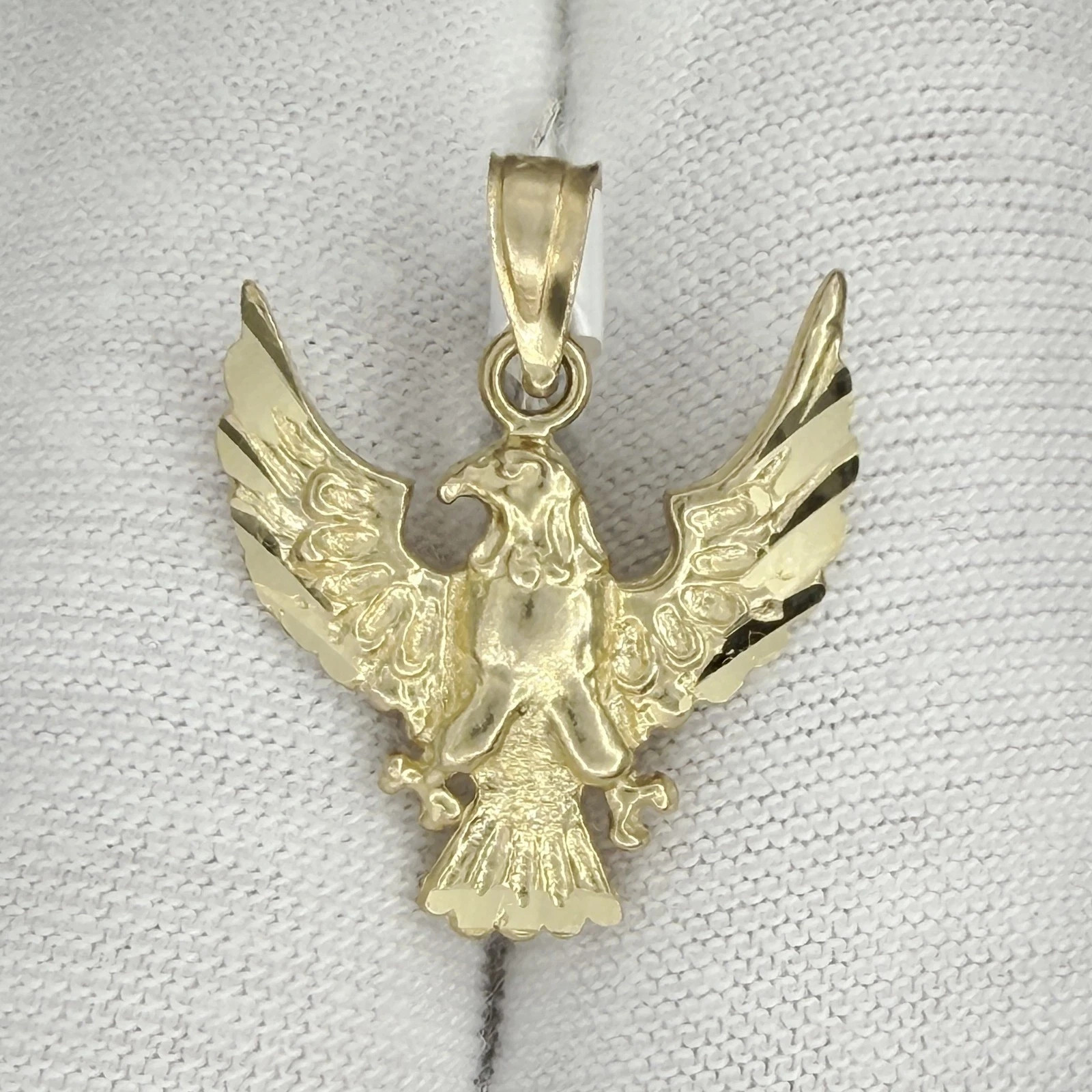 Small Tiny 10k Yellow Gold Diamond Cut Eagle Pendant Charm For Necklace or Chain