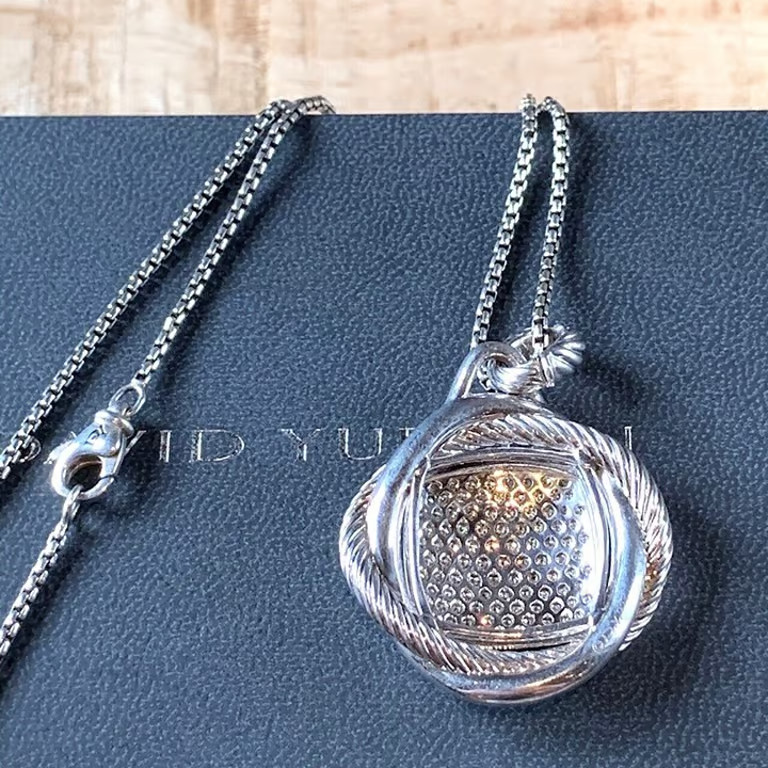David Yurman Sterling Silver Crossover Pendant Necklace with Diamonds