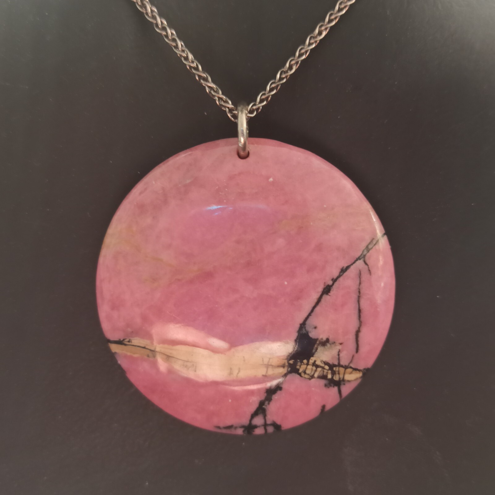 Natural Stone Pendant Sterling Silver Necklace Huge Natures Abstract Art Pink