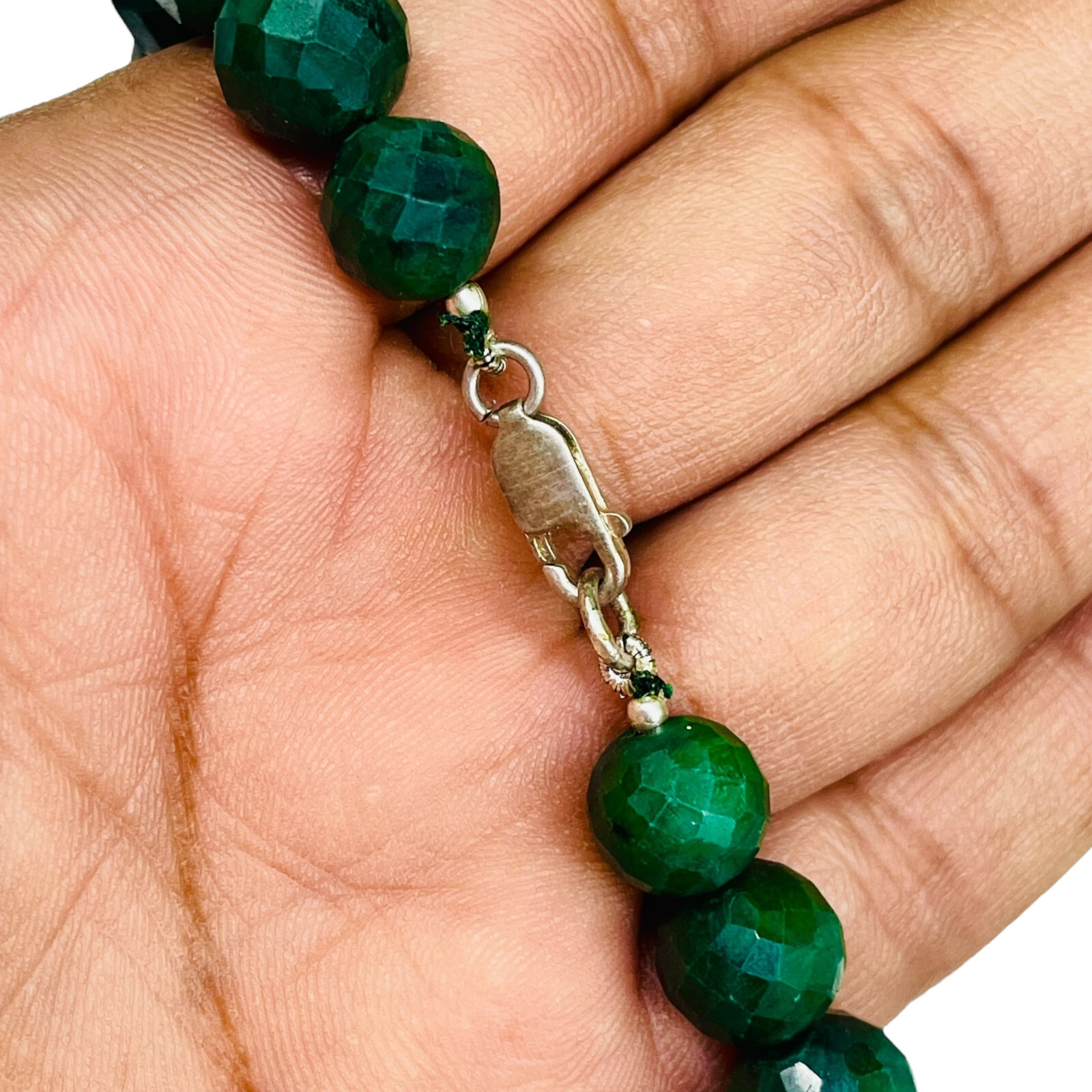 7.5 Inch Natural Green Sapphire Bracelet 10-14mm Facetted Beads with 925 Clasp