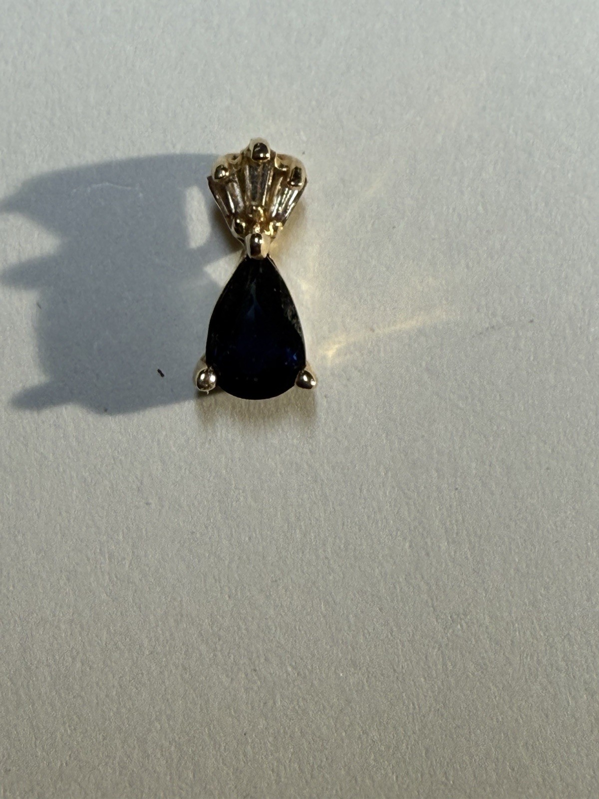 Solid 14K Yellow Gold Natural Sapphire Women’s Ladies Teardrop Pendant