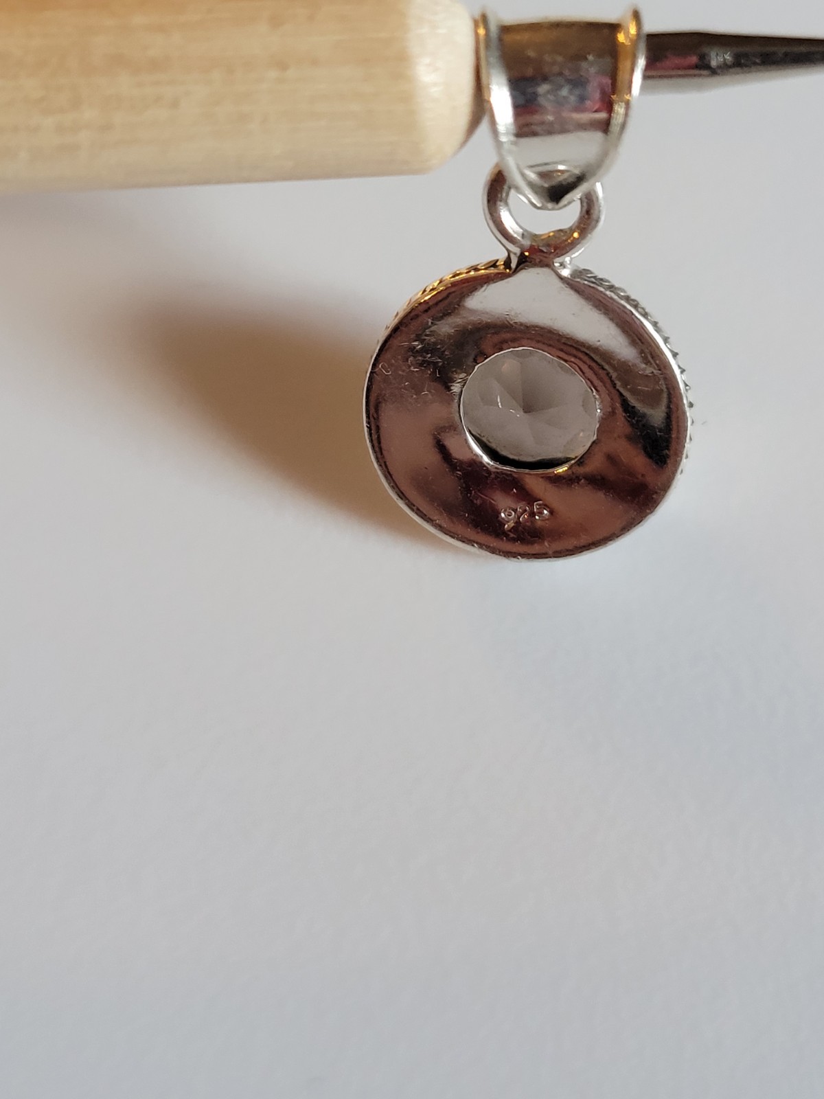 Sterling Silver Smoky Quartz Round Bezel Pendant Marked 925