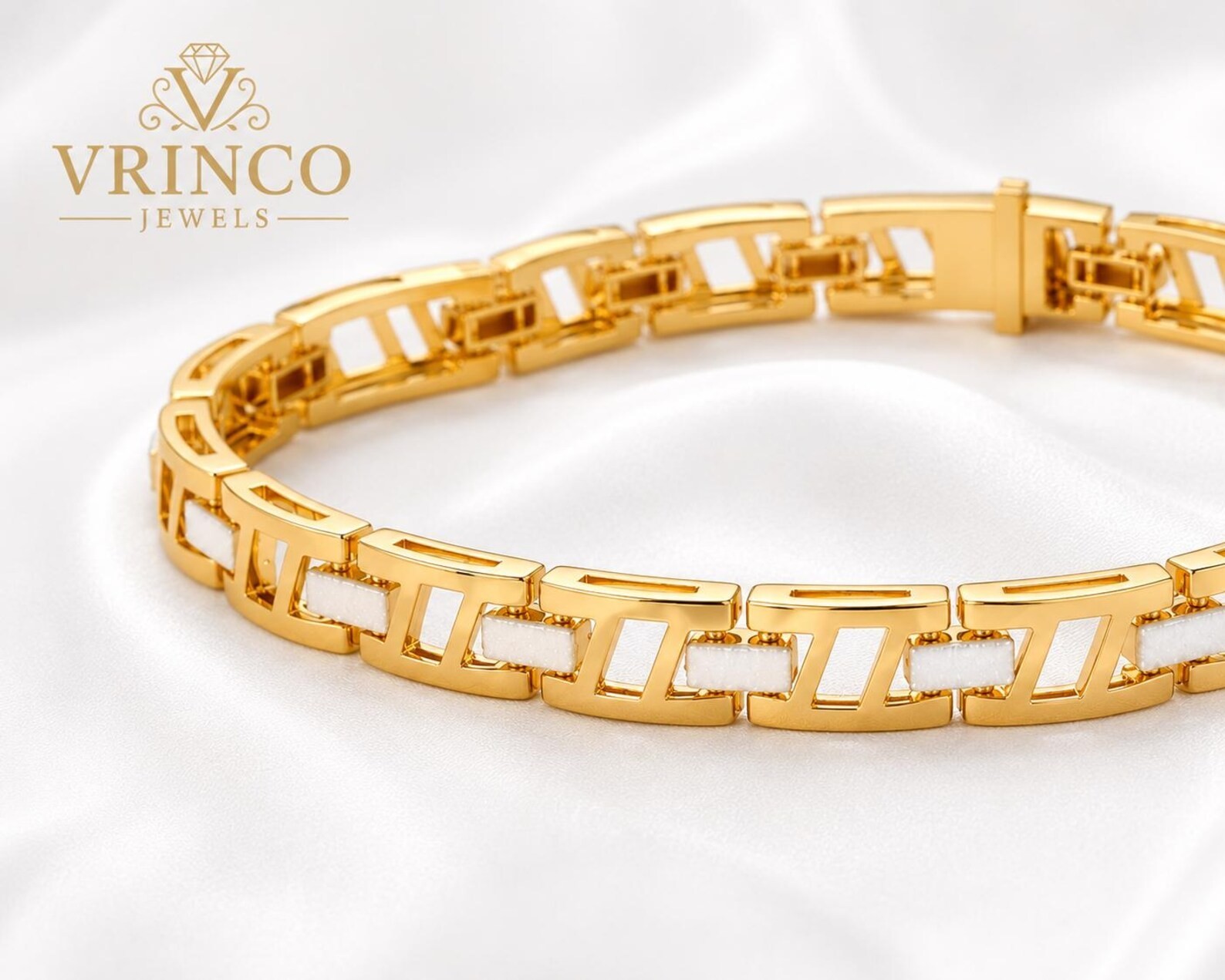 Rugged Mens 18KT Solid Gold Bracelet Luxury Designer Jewelry Gift For Him