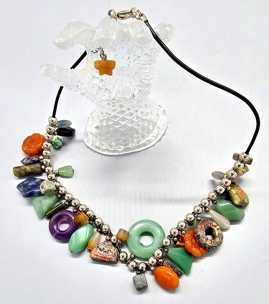 16″ Bead Treasure Charm Necklace, multiple fun shapes, colors gemstones