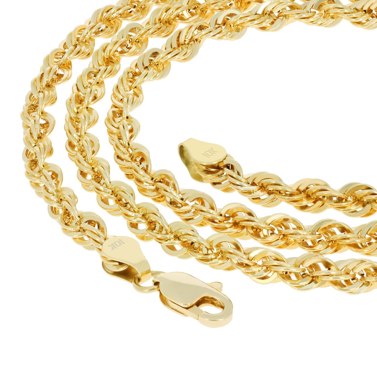 10K Yellow Gold 1mm-4mm Light Diamond Cut Rope Chain Necklace Men Women 16″- 30″