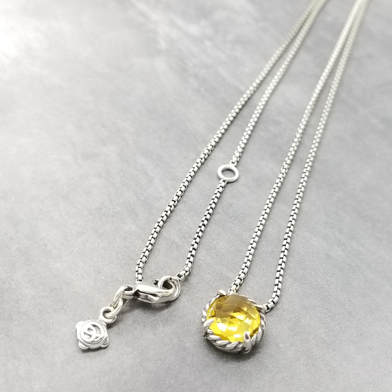 David Yurman Sterling Silver 8mm Lemon Citrine Chatelaine 17-18 Inch Necklace