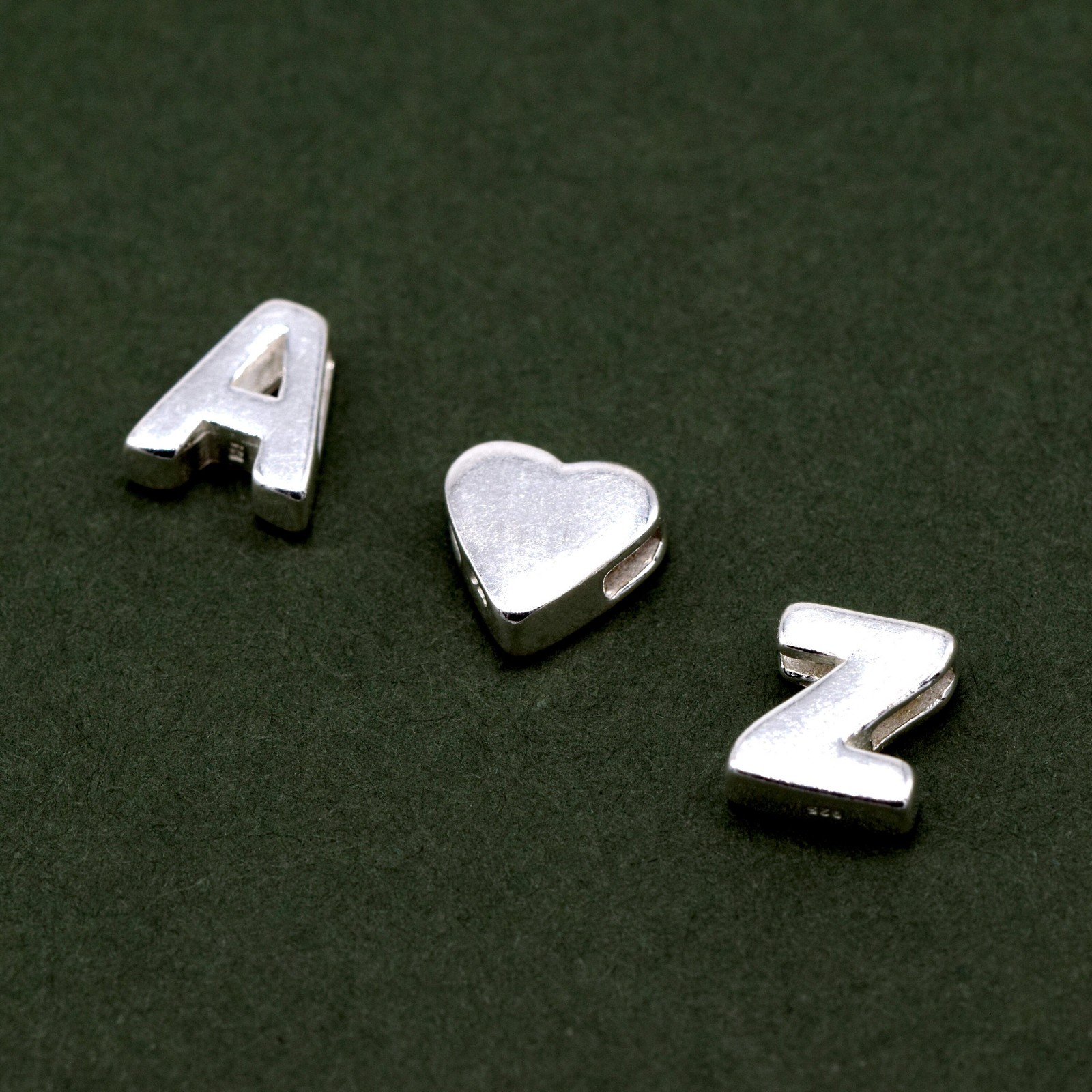 Genuine 925 Sterling Silver Alphabet Initial Letter Threader A-Z & Heart Charm
