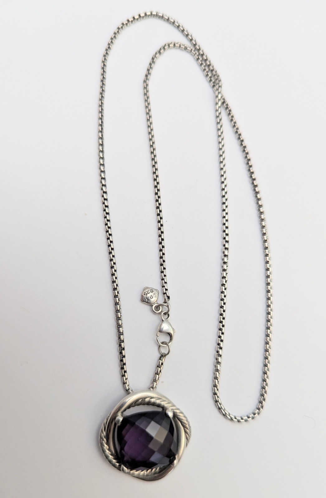 DAVID YURMAN Sterling Silver Cushion Cut Amethyst Infinity Knot Necklace Pendant