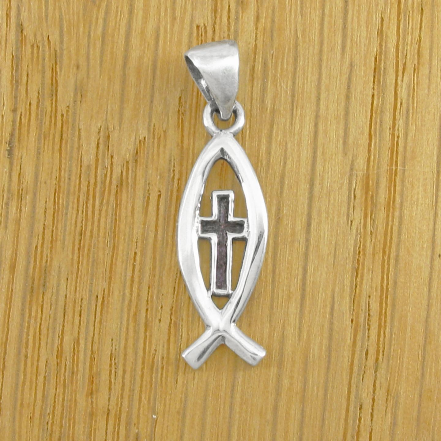 Ichthys & Cross Pendant – SOLID ‘925’ Sterling Silver – Add your own chain!