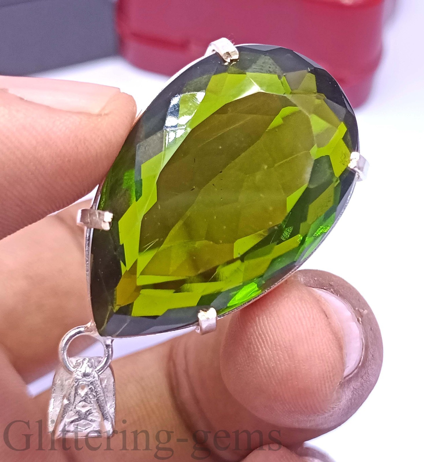 Green Peridot Pear Shape Pendant 88.30Ct Natural IGL 925 Sterling Silver 6DJZ