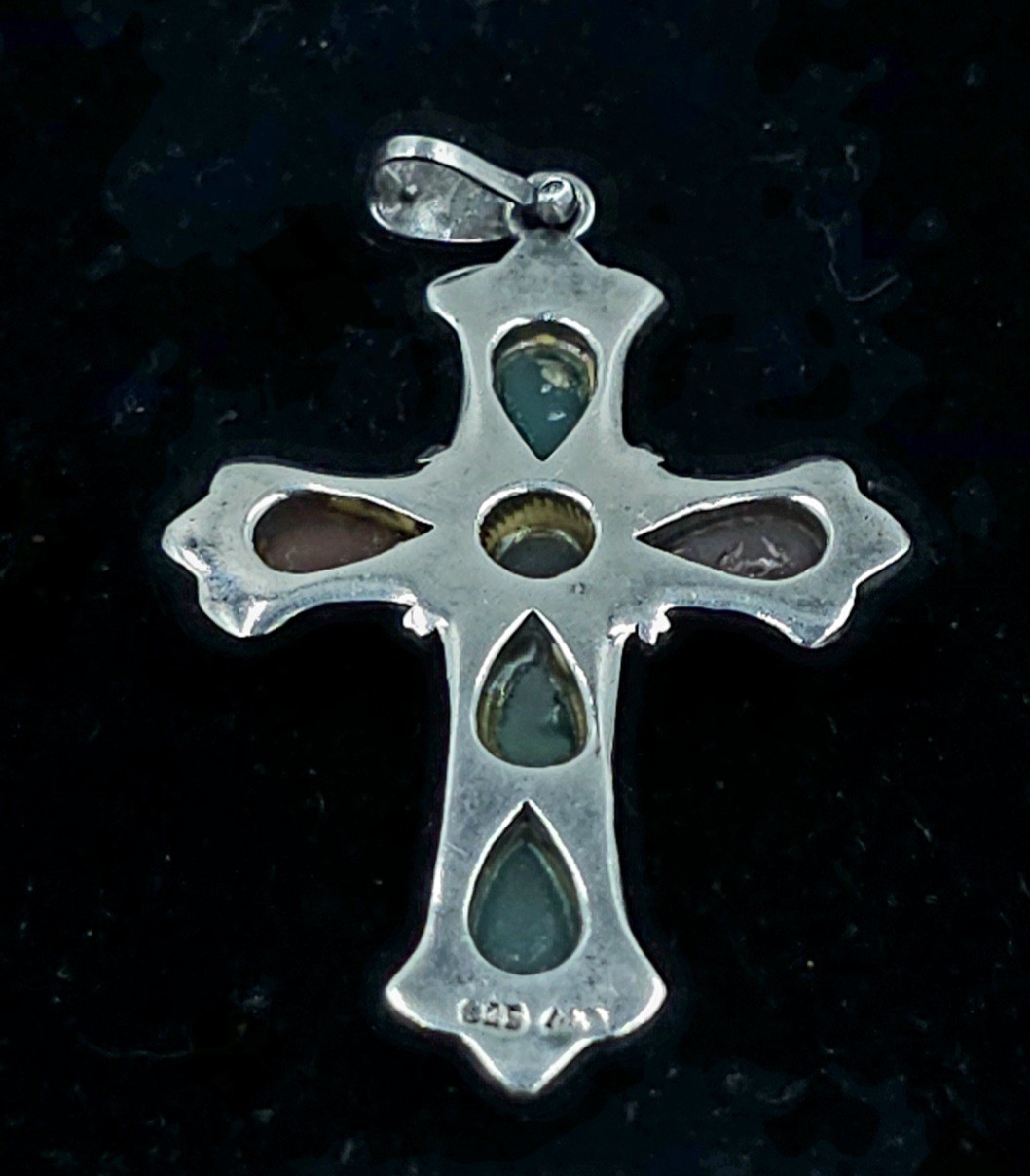 Sterling Silver Gemstone & Marcasite Cross, Maker’s Mark “HC”