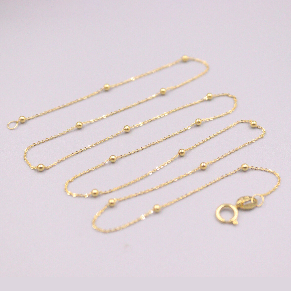 Pure 18K Yellow Gold Chain Women 1.8mm Beads O Link Necklace 1.1-1.3g 17.9inch