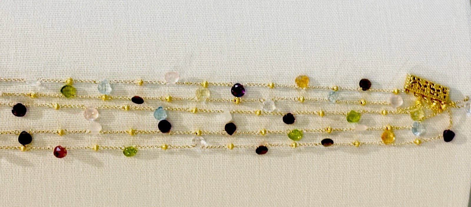 Spectacular Multi-Gem Briolette Vermeil 5 Strand Necklace