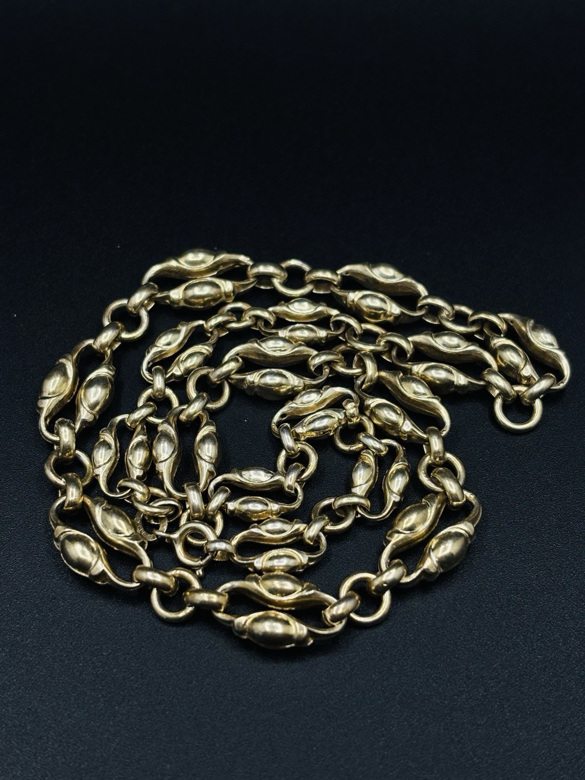 Vintage 835 German Silver Gold Plated Puffed Mariner Link Chain Necklace 17.5″