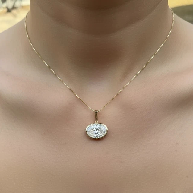 3 CTW East West Oval Moissanite Women’s Pendant 14K Yellow Gold Plated 18″ Chain