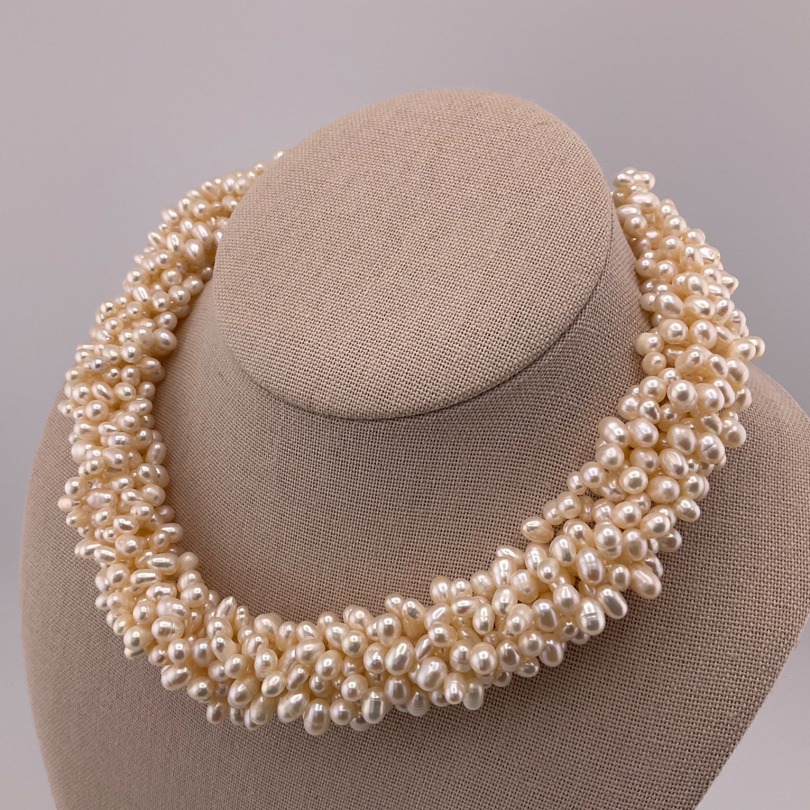 Vtg Freshwater Pearl Multi Strand Necklace 925 Gold Vermeil Filigree Clasp 18.5”
