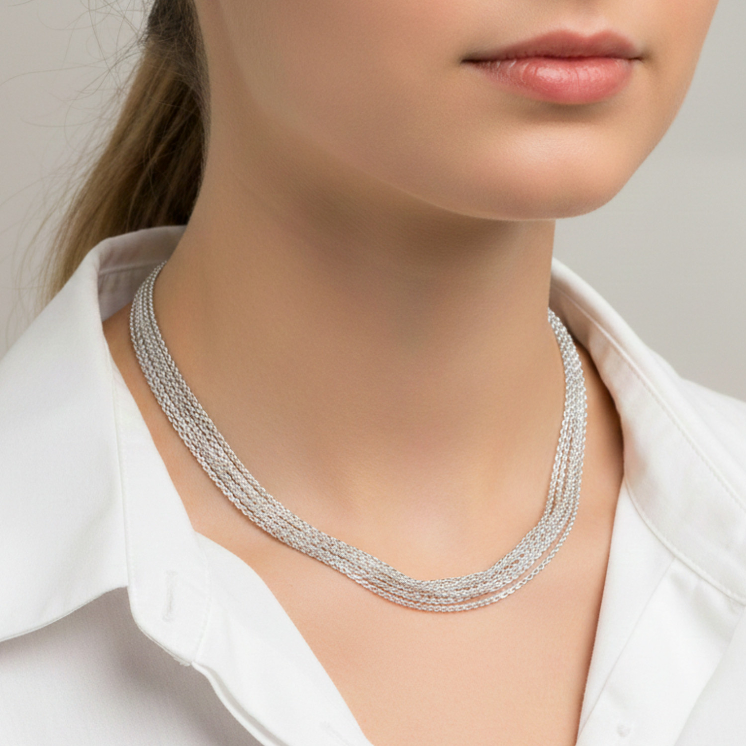 Solid 925 Sterling Silver Brilliantina Multi Strand Cable Chain Italian Necklace