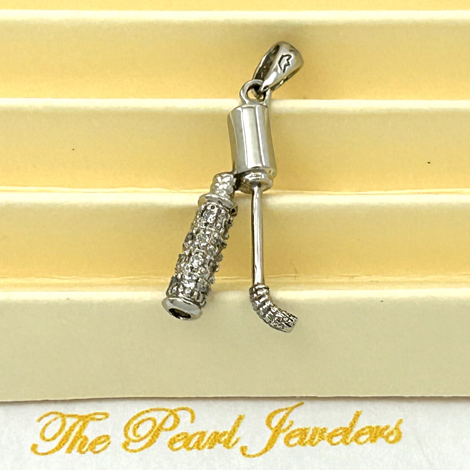 14k Solid White Gold Diamond Golf Bag Pendant Necklace