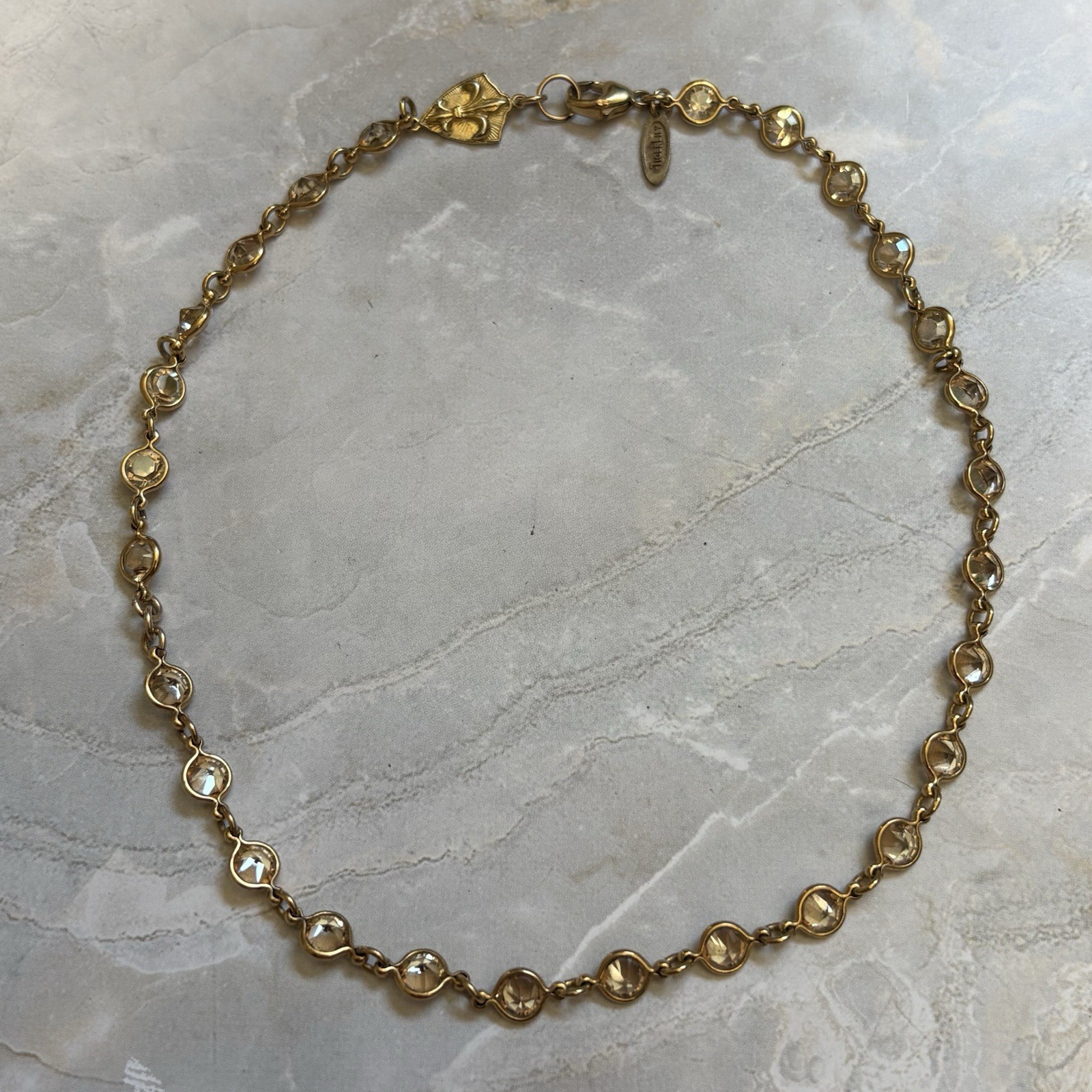 Tigerlily 925 Gold Plated Crystal Bezel Station Necklace Sterling Silver 14 Inch