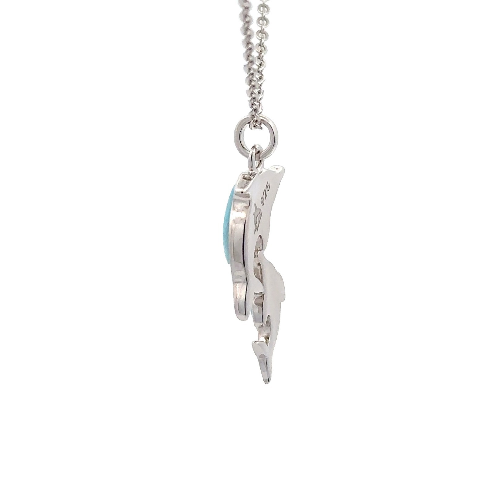 Sterling Silver Larimar Dolphin Necklace (13 x 30 mm)–Chain 18+1 Inch