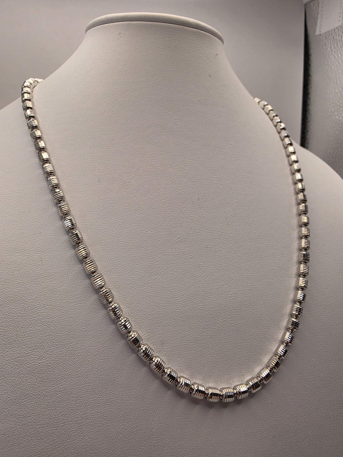 Sterling Silver Diamond Cut Drum Bead Chain Necklace — 4.8mm 22 Inch 925