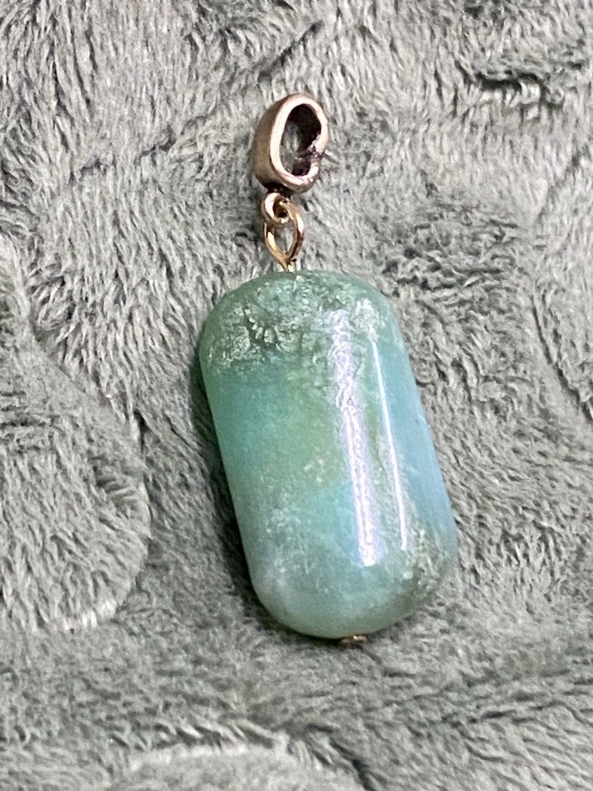 Green chalcedony pendant With Gold Tone Hook, 1”x.5”